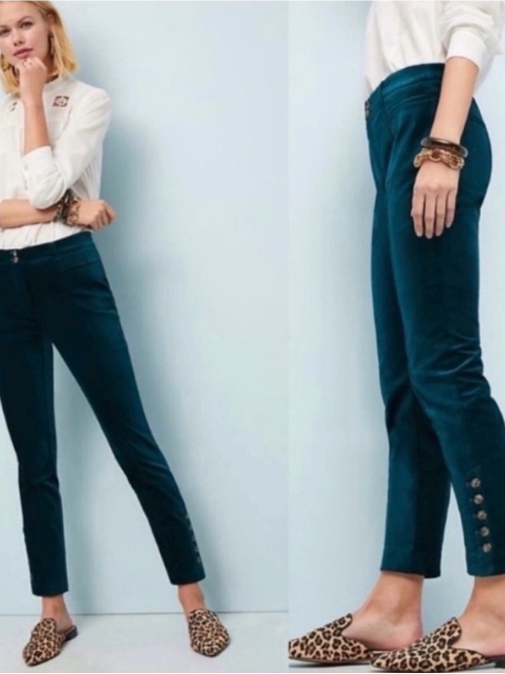 Anthropologie Teal Slim Ankle Pants with Button Cuff